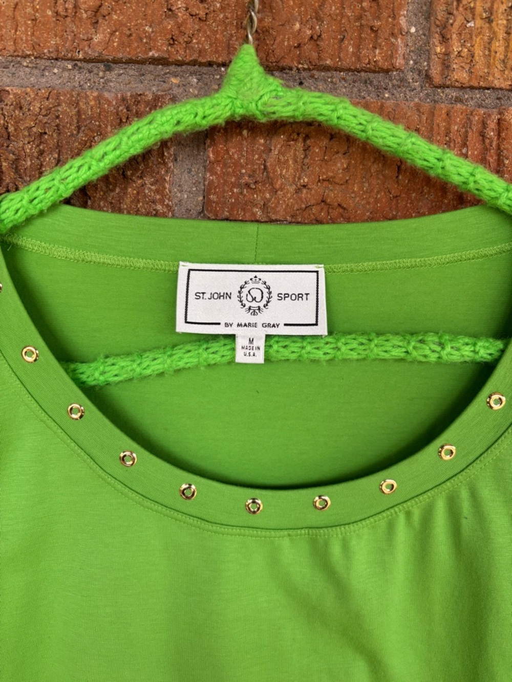 VTG St. John Sport T Shirt Lime Green Gold Embellishments Preppy Vacation Sz M - Picture 2 of 7